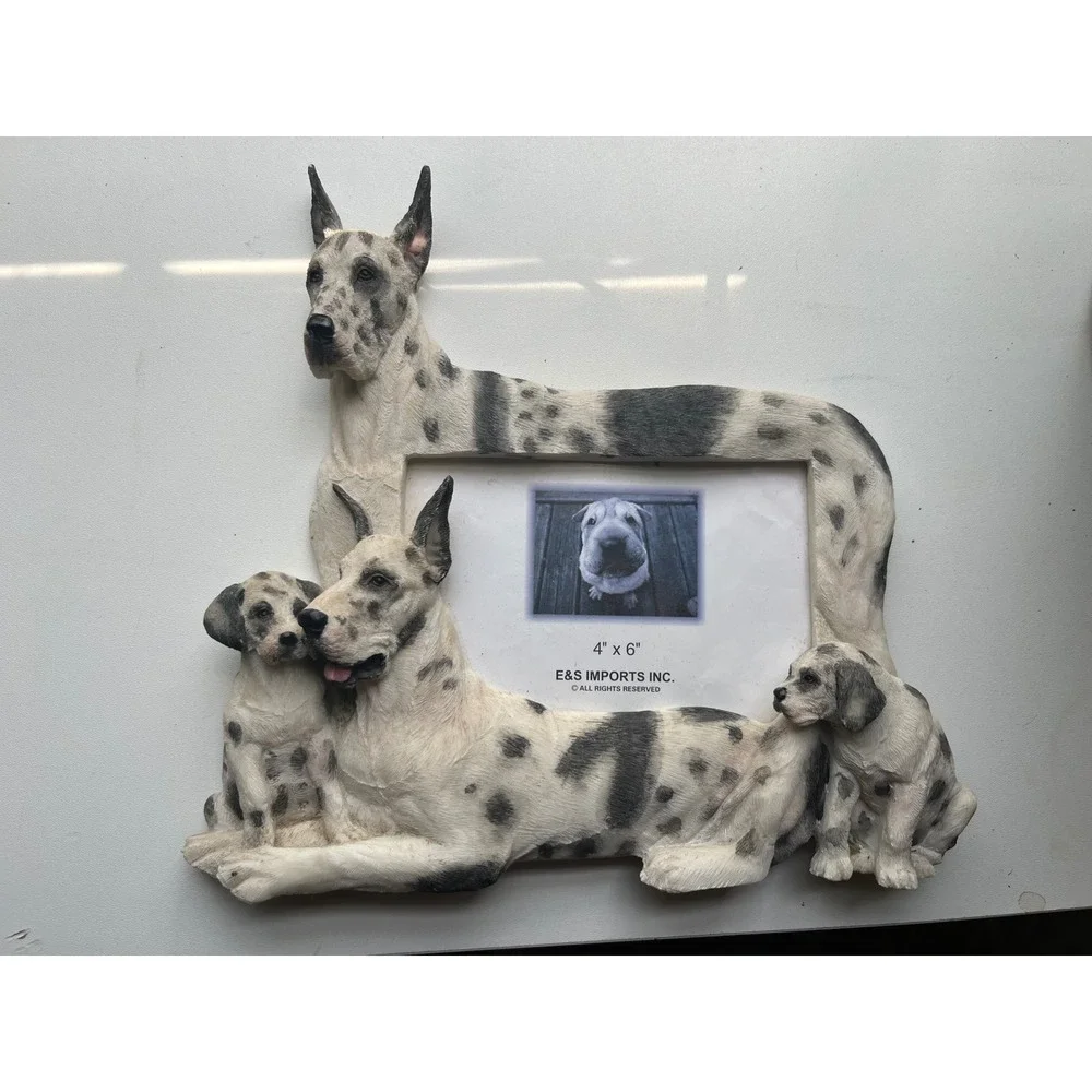 E&S Imports Harlequin Great Dane Dog Family 3D Resin Picture Frame 4x6 Photo